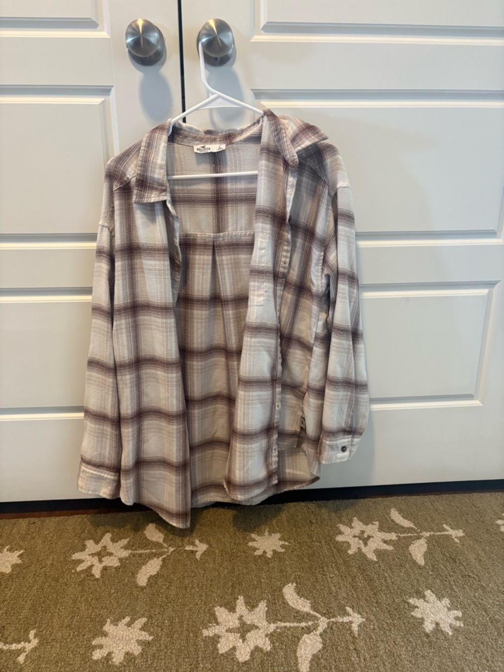 Hollister Cream and Brown Plaid Button-Down Shirt